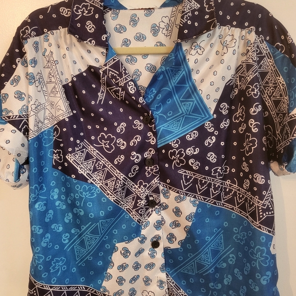 Vintage 80's /90's Bandana Print Button Down Blouse - Picture 4 of 8